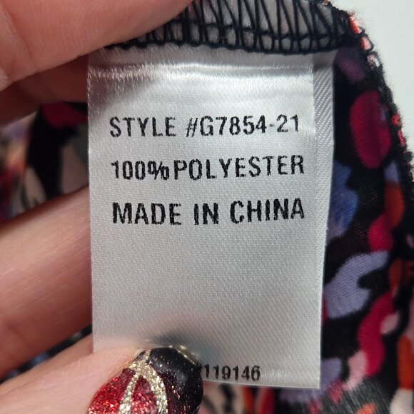 JODIFL Abstract Print Short Sleeve Flowy V Neck Blouse - L Multi Color - Picture 5 of 5